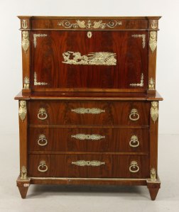 19th century French Empire desk and chest, mahogany